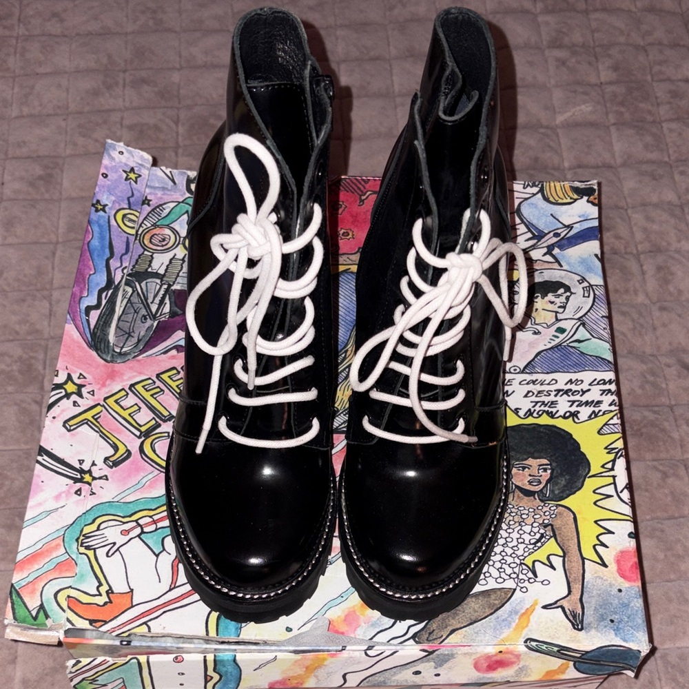 Jeffrey Campbell Black and White Lace-Up Boots